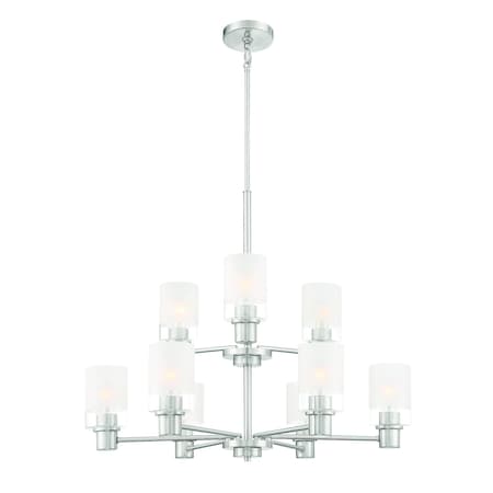 Designers Fountain Cedar Lane 9 Light Modern Brushed Nickel with Clear Etched Glass Shades Chandelier For Dining Rooms D236M-9CH-BN